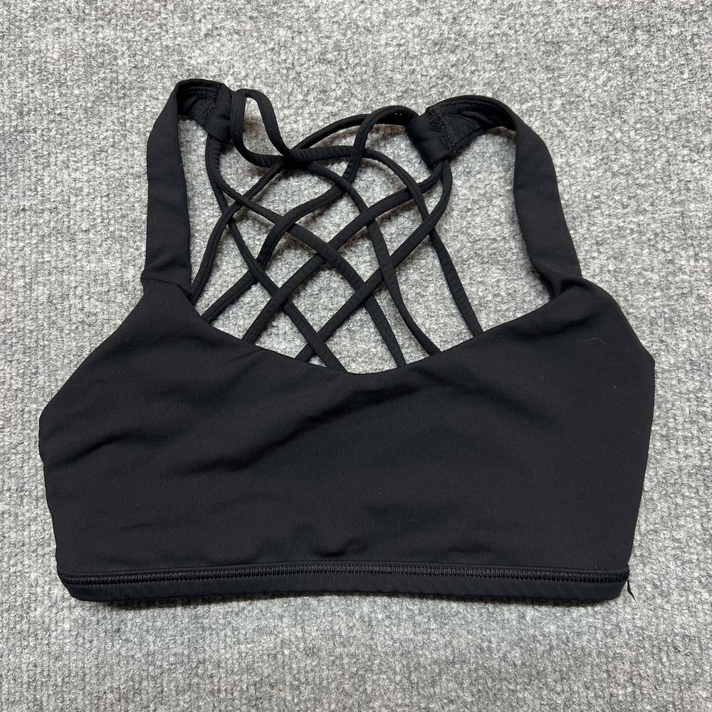 Lululemon Sports Bra Womens 2 Black Strappy Lattice Crossback Yoga Athletic